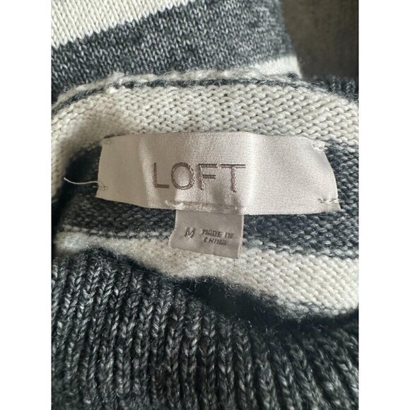 Loft Gray White Striped Stitchy Turtleneck Sweater Long sleeve Womens Size M - Picture 6 of 6